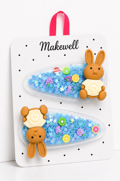 MakeWell 2-Piece Children's Snap Hair Clips with Rabbit Figures – Transparent...