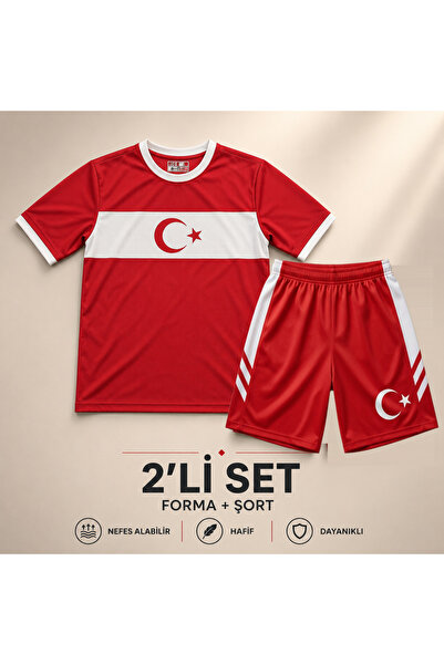 The RAVEN Premium Türkiye Serisi Kırmızı Çocuk Futbol Forması 2 PARÇA