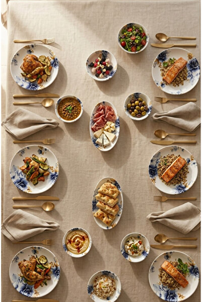 maia Porcelain Porselen 14 Parça 6 Kişilik Kahvaltı Takımı, Sunumluk