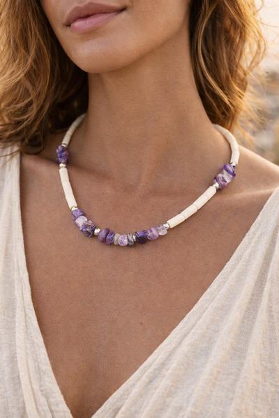 magıcgrange Women's Minimal Boho Amethyst Natural Stone Necklace – Calmness, ...