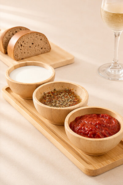 KaiHome 3-Piece Bamboo Sauce Bowl and Snack Bowl Presentation Set with Stand