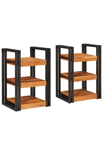 vidaxl Noptieră 2 pcs Maro și negru Lemn Solid de Acacia