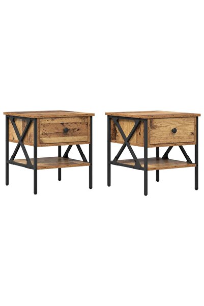 vidaxl Cabinet de Noptieră cu sertar 2 pcs Lemn vechi 40 x 42 x 45 cm