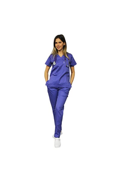 RUNI Purple medical suit, V-neck blouse, three pockets and Stretchy pants