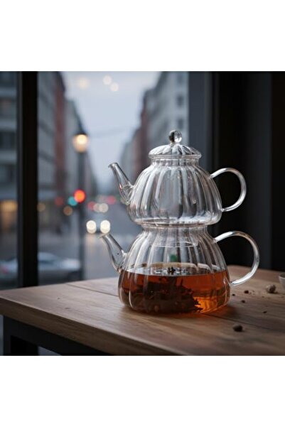 Yıldızan Nzr Beautestore Large Size Borosilicate Glass Teapot Set - Transpare...
