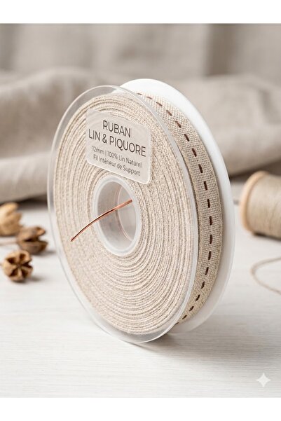 satab French Ponto Linen Ribbon 12mm Brown -25Meters