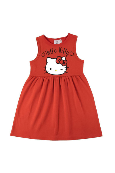 Hello Kitty Лятна рокля от памук, без ръкави, червена.