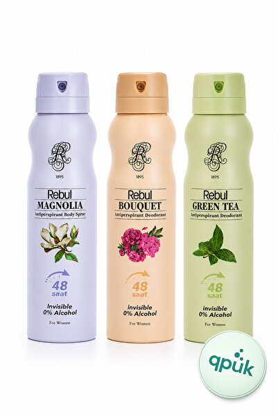 Rebul Kadın Deodorant Seti Alkolsüz 3x150ml Magnolia Bouquet Green Tea Invisible
