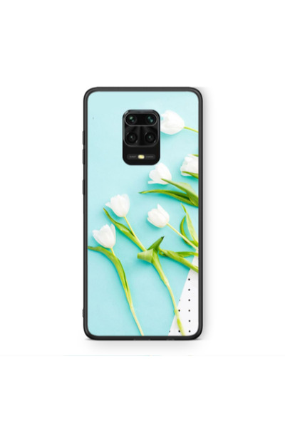 Other Xiaomi Redmi Note 9 Pro White Tulips Black Glossy Θήκη