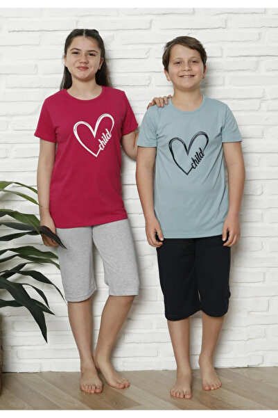 Serena Family-children pajamas, Cotton, short sleeves and 3/4 pants, fuchsia