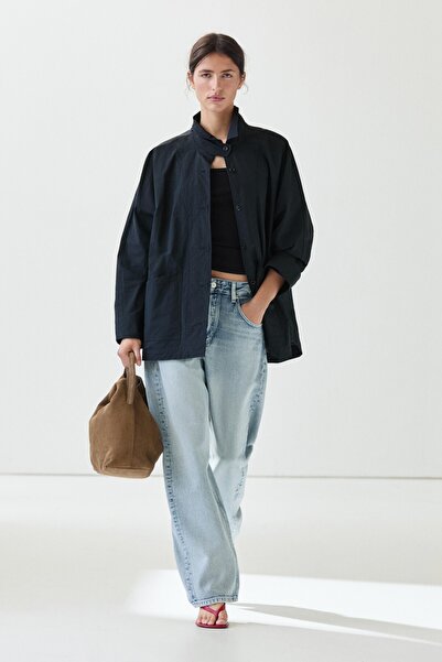 Massimo Dutti Düğmeli şerit yakalı pelerin ceket