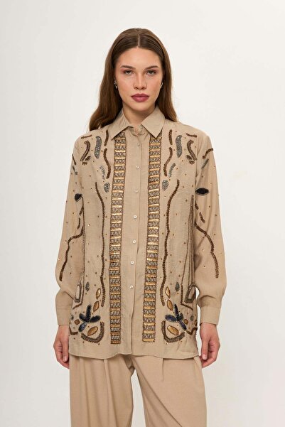 TIFFANY&TOMATO Pul ve Boncuk İşlemeli Oversize Gömlek