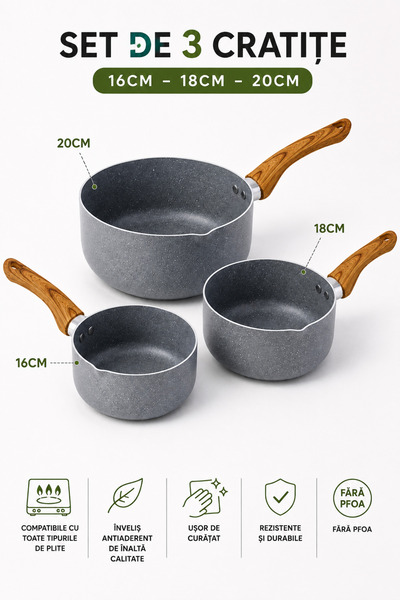 OEM HomeRoy – Top Bottom Set of 3 Saucepans, 16 cm – 18 cm – 20 cm