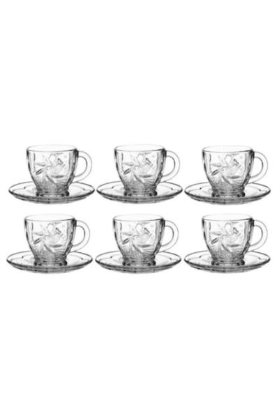 OEM Set of 12 Pieces, 6 Floral Coffee Cups, Transparent Glass and 6 Plates, 2...