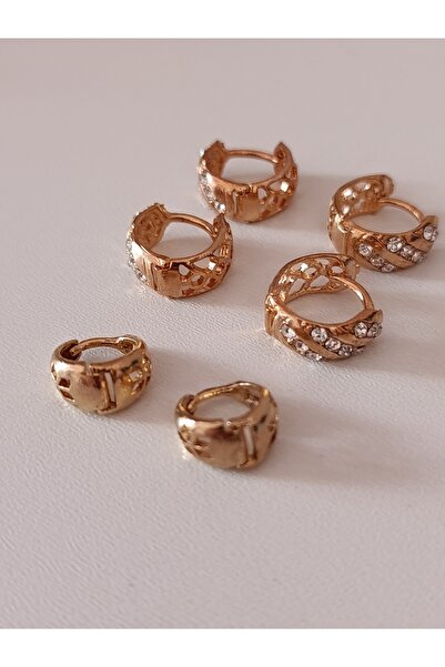 FASHION Top Bottom Set of 3 pairs of Gold Crystal Hoop Earrings
