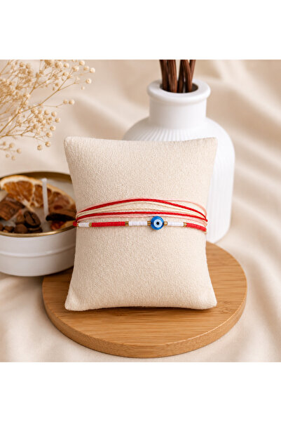 ANKA JEWELLRY Red and White Multi-Strand Evil Eye Beaded Women's Bracelet