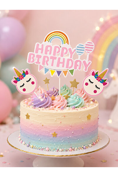 Magique Party Unicorn Temalı 3 Parça Pasta Süsü