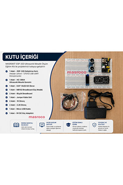 MASROKİT ESP-32D Geliştirme Kartlı Ultrasonik Mesafe Ölçüm Eğitim Kiti – Önce...