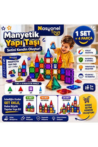 nasyonel Manyetik Yapı Blokları | STEM Zeka Geliştirici Oyuncak | Manyetik İn...