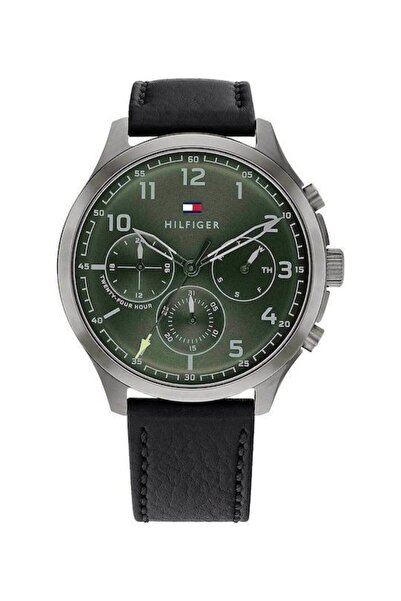 Tommy Hilfiger Asher Ανδρικό Ρολόι 44mm Χρονογράφος Μπαταρίας με Μαύρο Δερμάτ...