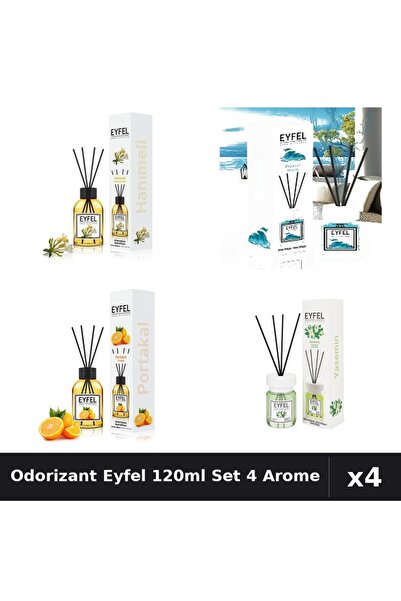 Eyfel Set 4 Odorizante Camera cu Betisoare 120ml - Iasomie, Ocean, Portocala,...