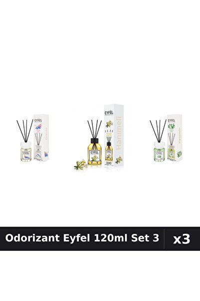 Eyfel Set 3 Odorizante Camera cu Betisoare 120ml - Orhidee, Iasomie, Mana Mai...