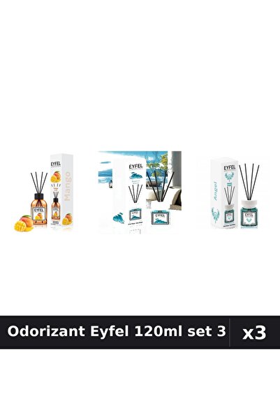 Eyfel Set 3 Odorizante Camera cu Betisoare 120ml - Angel, Mango, Ocean
