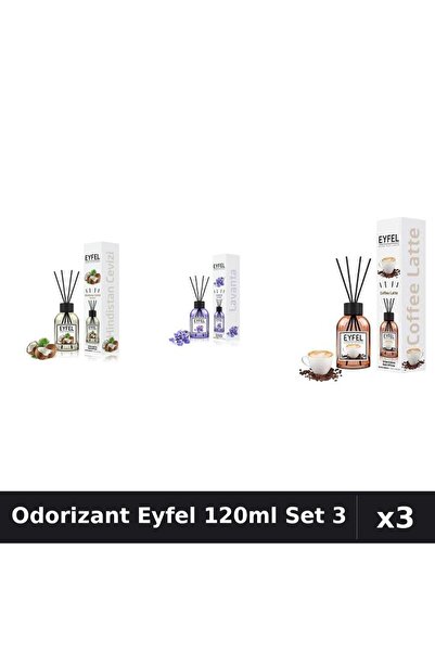 Eyfel Set 3 Odorizante Camera cu Betisoare 120ml - Cafea, Lavanda, Nuca De Cocos