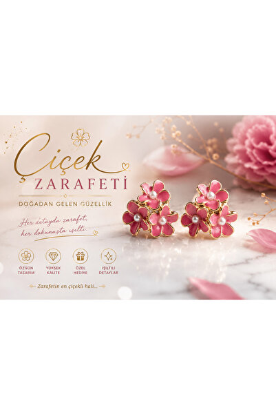 Nior Fashion Pink Flower Earrings, Gold Tone Women's Earrings with Pearl Deta...