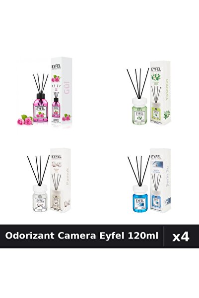 Eyfel Set 4 Odorizant Camera cu Betisoare - Trandafir, Iasomie, Bumbac, Cool ...