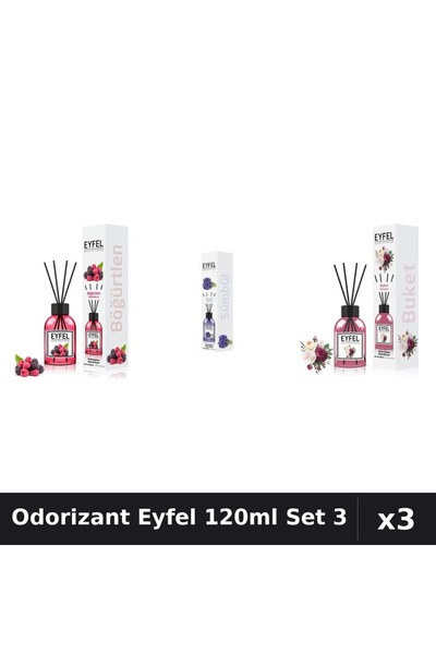 Eyfel Set 3 Odorizante Camera cu Betisoare 120ml - Fructe Pădure, Zambile, Bo...