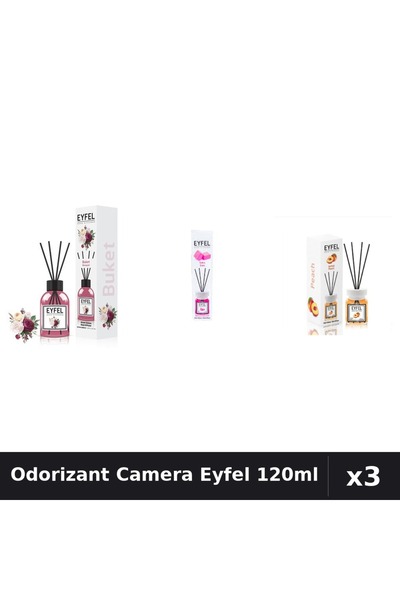 Eyfel Set 3 Odorizante Camera cu Betisoare 120ml - Bouquet, Bubble Gum, Piersica