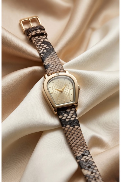 KLISHE Butik Royale Women's Watch Gold Color Dial Snake Pattern Leather Band ...