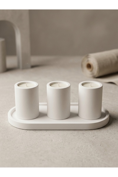 CANSEB Elegance 4lü 25CM Beton Oval Tabaklı Ve Tealight Mumluk Hediyelik Deko...