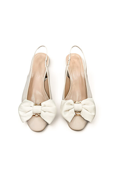 HANZE Women's Short Heeled Shoes Beige Daily Wear Satin Bow New Season D352