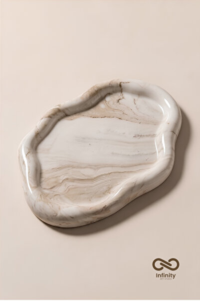 Infinity Art Studio Mineral Beton Dalgalı Bulut Tabak Dekoratif Tepsi • Verni...