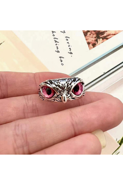 TakıLabirenti Ayarlanabilir Baykuş Yüzük – Renkli Göz Detaylı, Unisex Vintage...