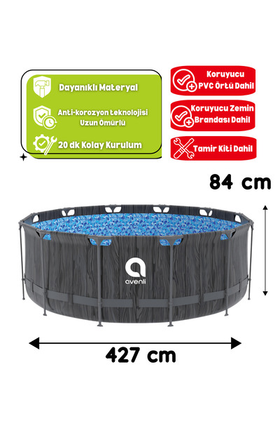 Kalitomi 427x84 cm Metal Gövde Bahçe Havuzu – Paslanmaz Çelik Konstrüksiyon K...