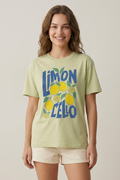 DK DAKSEL Tricou de damă din bumbac, de culoare galbenă, cu imprimeu Lemon Ce...