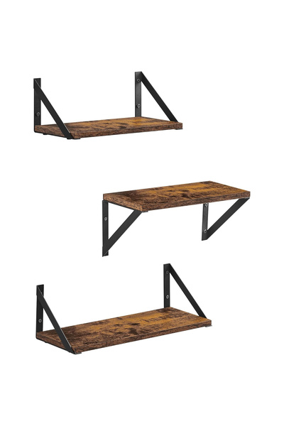 VASAGLE Set de 3 rafturi de perete, suprafață lucioasă, 40x12x15 cm, maro/neg...