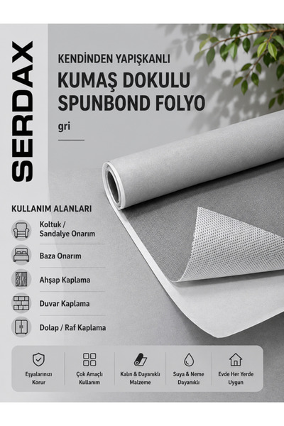 Self-adhesive Fabric Textured Spunbond Foil Seat-Auto-Base-Wood-Metal-Wardrobe-Wall applications GRAY COLOR