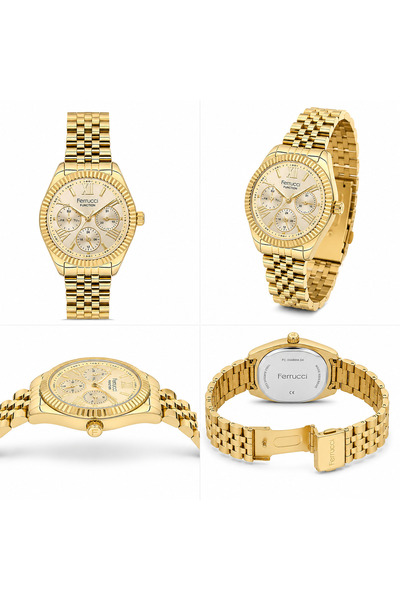 Ferrucci Multifunctional Gold Color Metal Cord Women's Wristwatch with Calendar