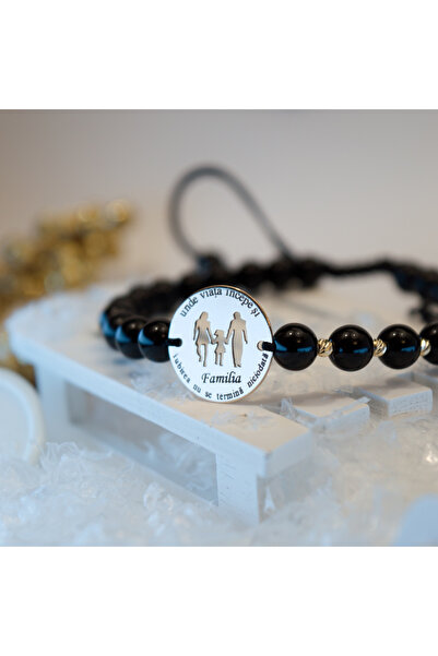 BLACK SWAN Bijoux Bratara cu bilute din aur si banut 'FAMILIA' cu mesaj grava...
