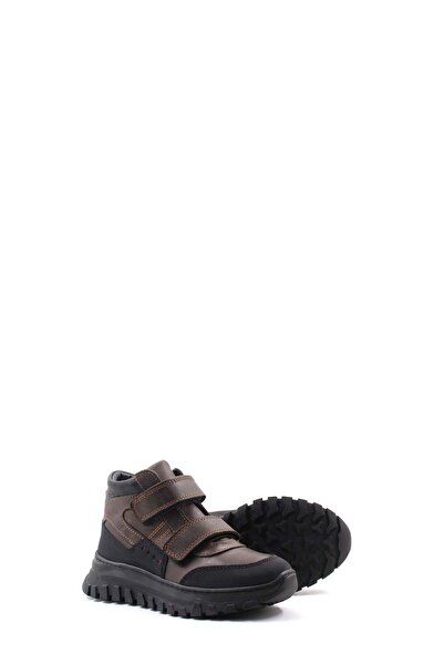 MirgeShoes Kahve Unisex Çocuk Cırtcırtlı Spor Bot İçi Kürklü Dışı Hakiki Deri...