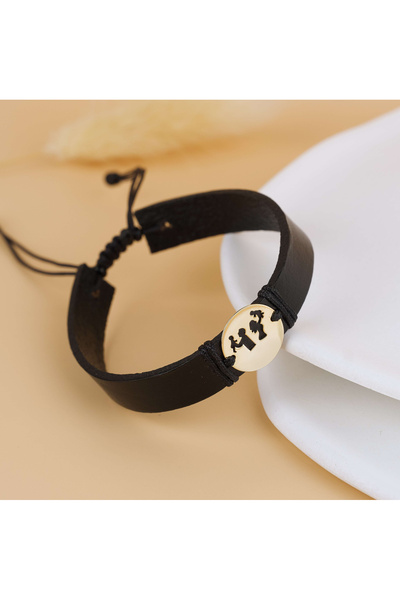 BLACK SWAN Bijoux Bratara barbateasca - Piele naturala si Aur 14K - Familia -...