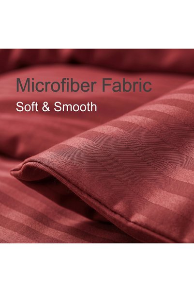 Sisiter 4 Piece Single Duvet Cover Set - Microfiber Satin Stripe, Elastic Fitted Sheet 120x200+20cm Deep Pocket, Hotel Quality Ultra Soft