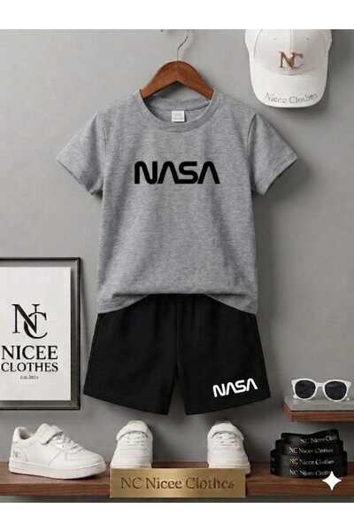 NC Nicee Clothes تي شيرت صيفي للأطفال شورت يونيسكس (طباعة ناسا كبيرة باللون ا...