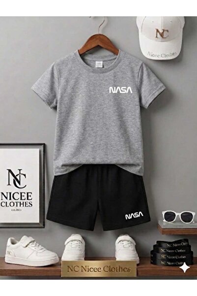 NC Nicee Clothes تي شيرت صيفي للأطفال شورت للجنسين (طباعة ناسا صغيرة باللون ا...