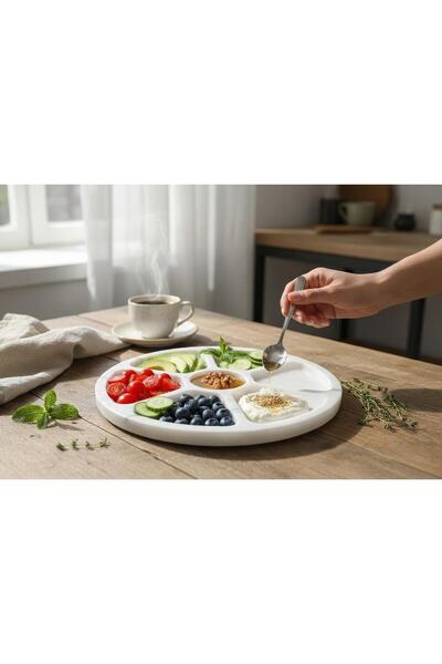 Marwood Workshop Marwood Lüks Beyaz Mermer Çok Bölmeli Kahvaltı Seti & Çerezlik