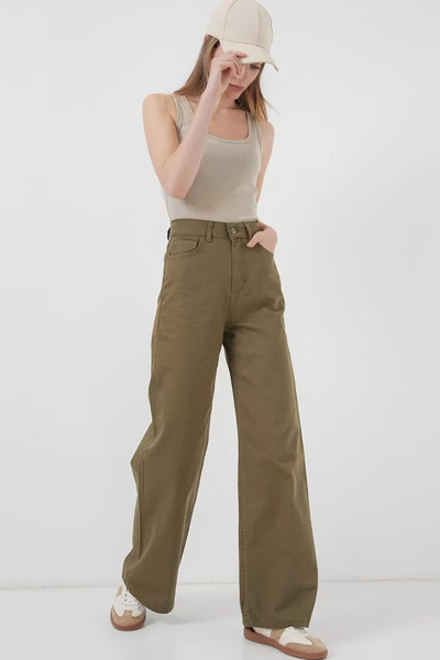 buğrahayalin Women's High Waist Wide Leg Khaki Palazzo Pants